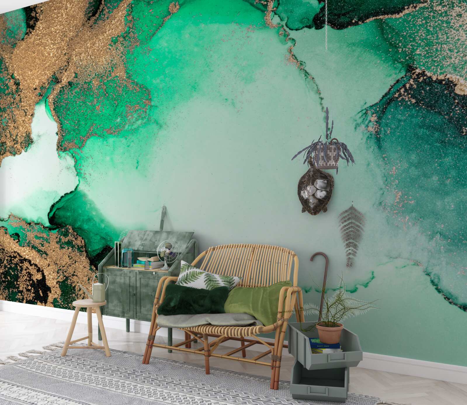 Fototapet fundal abstract verde auriu