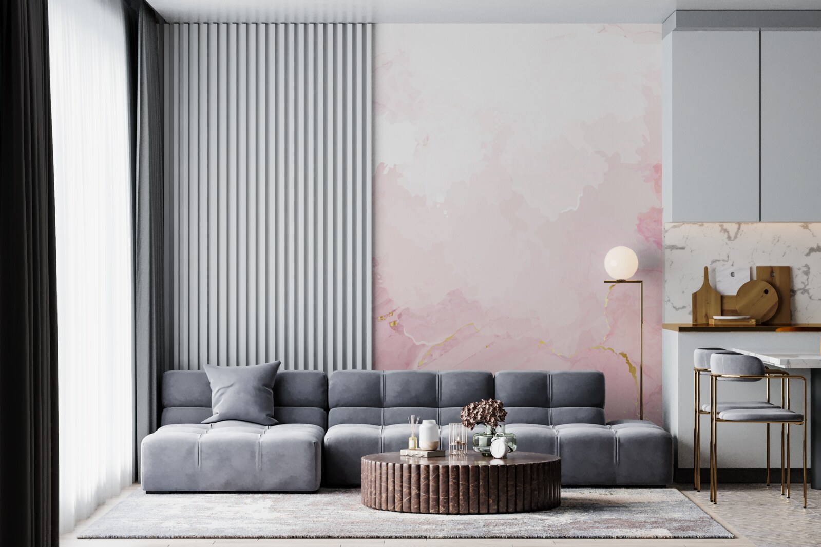 Fototapet marmură în nuanțe moi de alb și roz