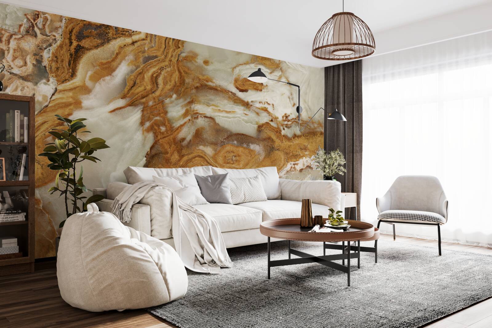 Fototapet marmură albă cu nervuri maro