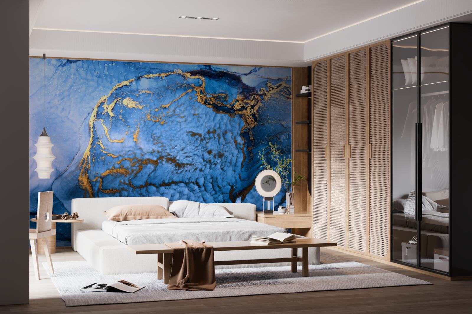 Fototapet pete aurii pe o mare albastră