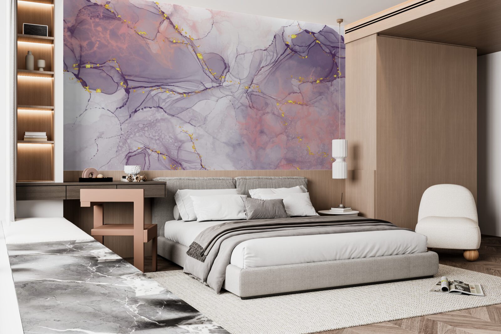 Fototapet fundal marmorat în nuanțe de roz și liliac