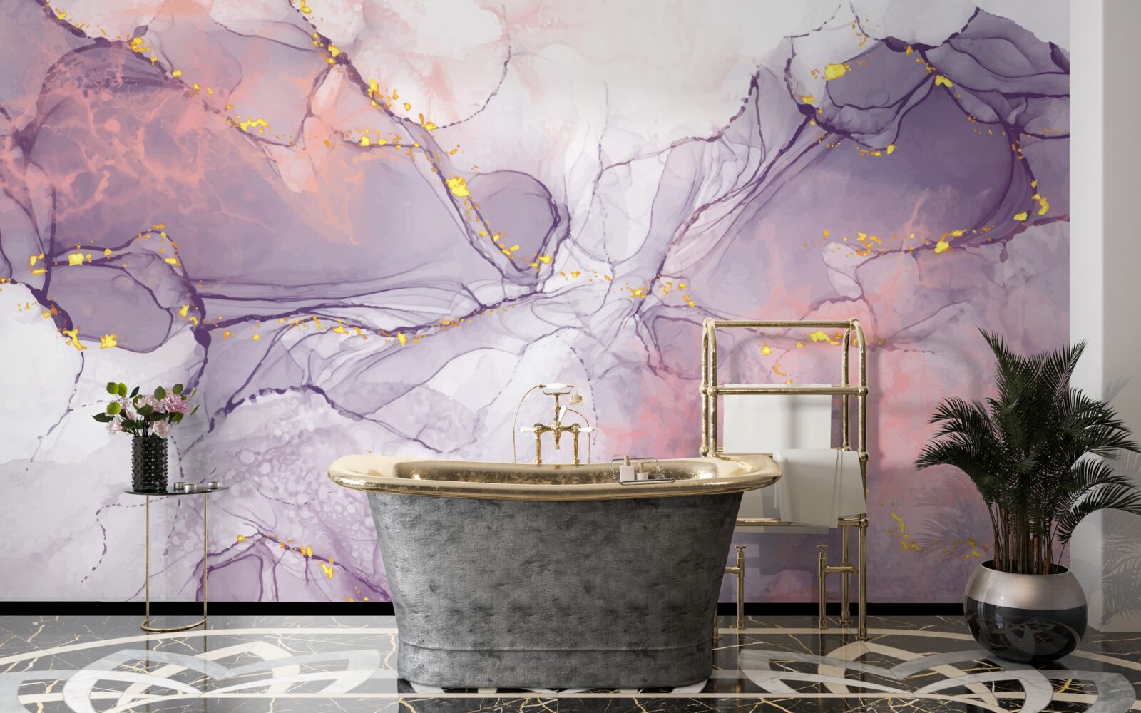 Fototapet fundal marmorat în nuanțe de roz și liliac