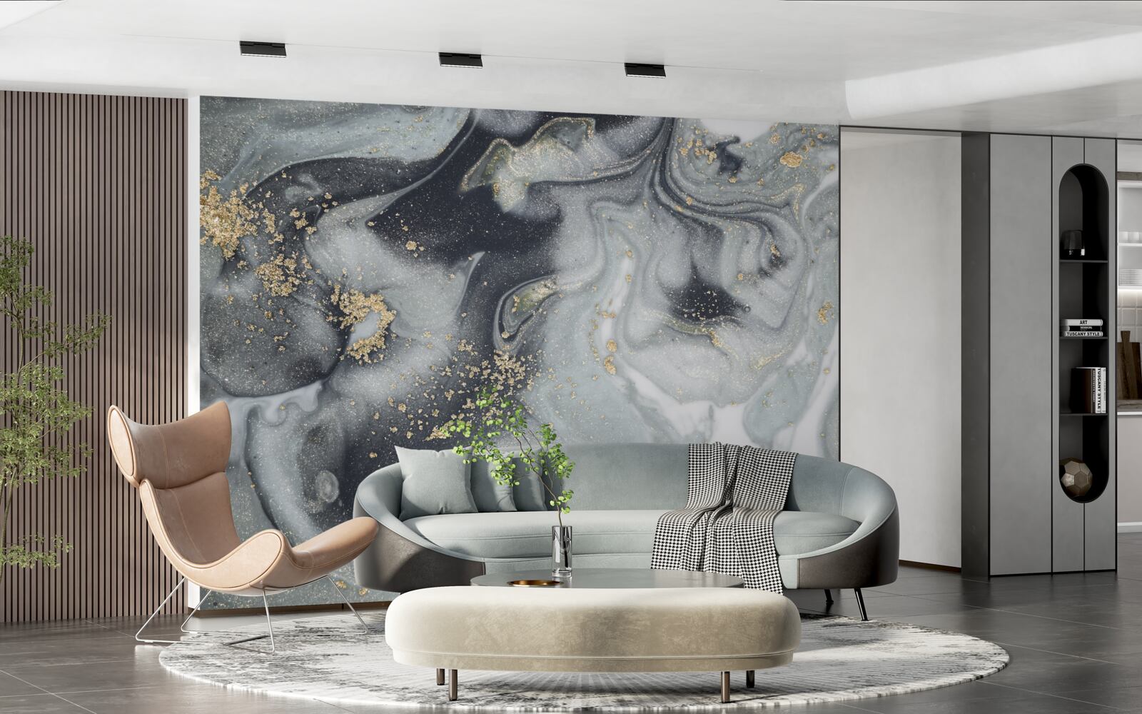 Fototapet boabe aurii de nisip pe o suprafață de marmură gri