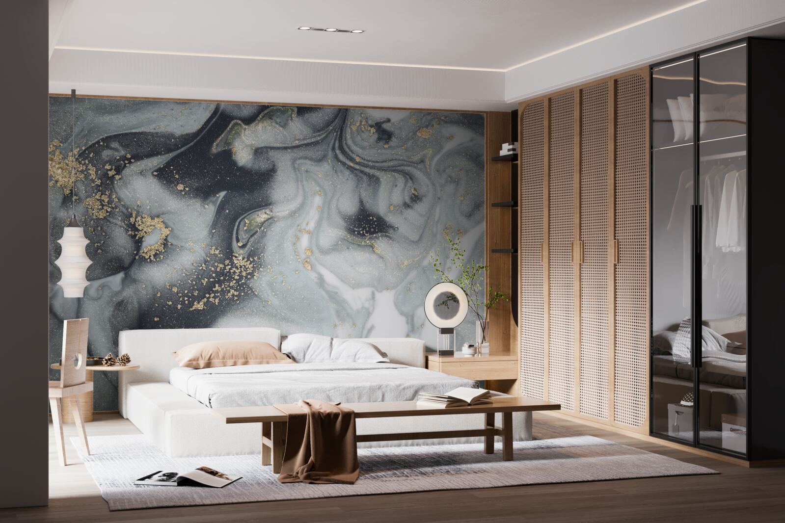 Fototapet boabe aurii de nisip pe o suprafață de marmură gri