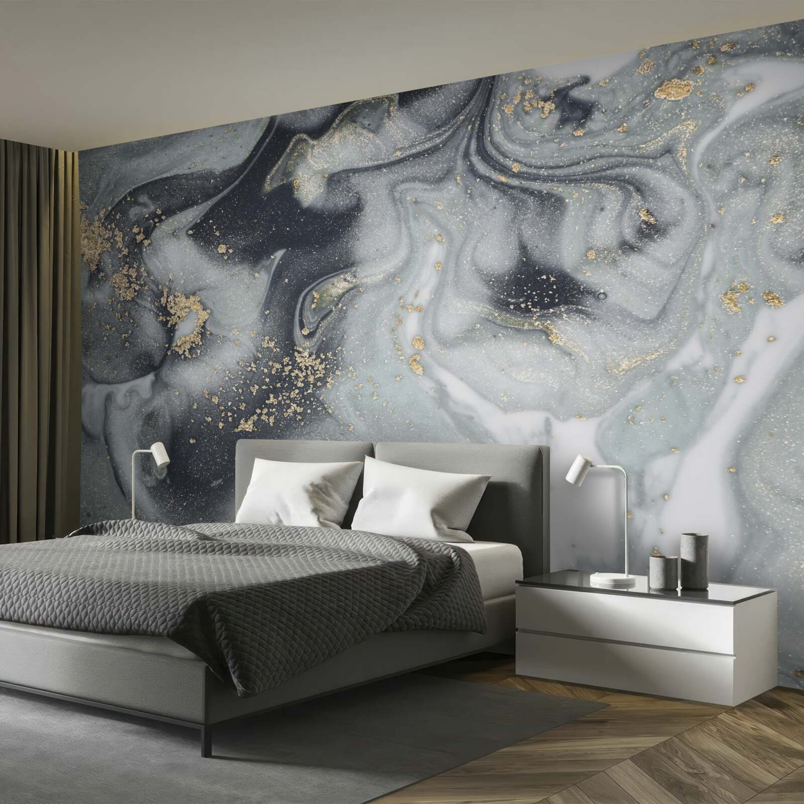 Fototapet boabe aurii de nisip pe o suprafață de marmură gri