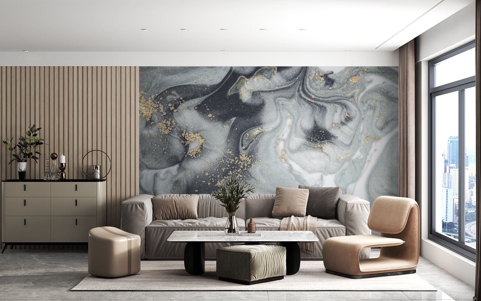 Fototapet boabe aurii de nisip pe o suprafață de marmură gri