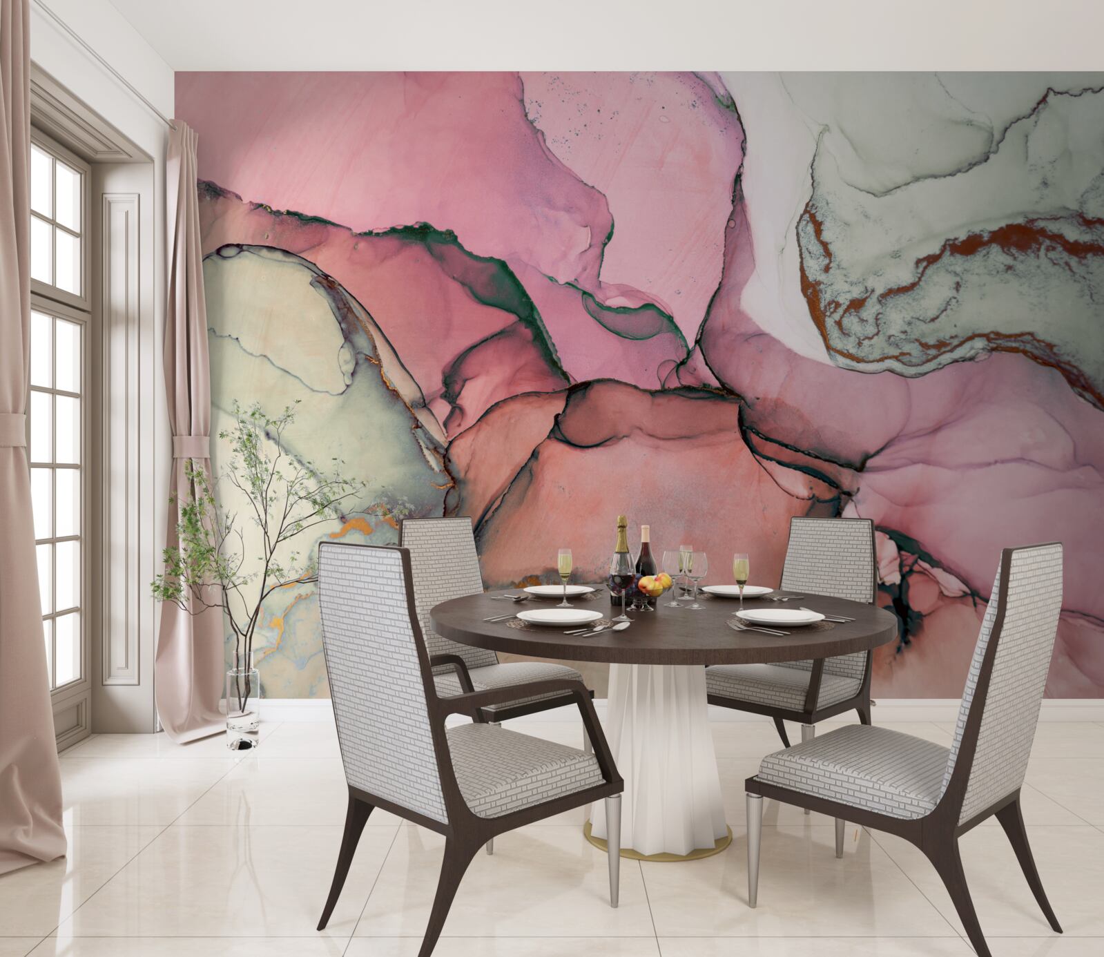 Fototapet marmură în nuanțe de roz, de inspirație abstractă
