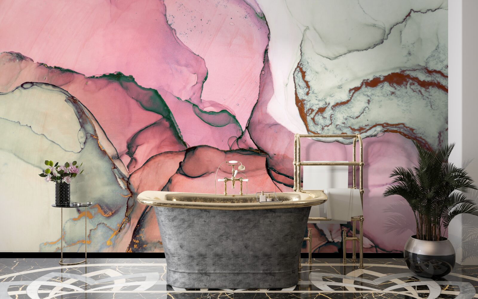 Fototapet marmură în nuanțe de roz, de inspirație abstractă