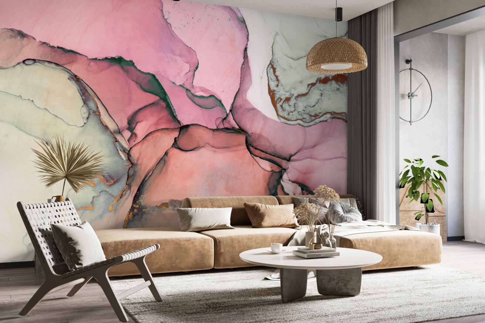 Fototapet marmură în nuanțe de roz, de inspirație abstractă