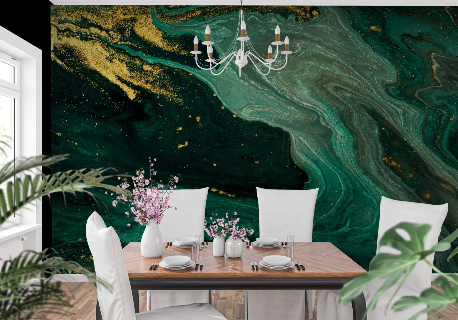 Fototapet modele aurii pe un fundal de smarald