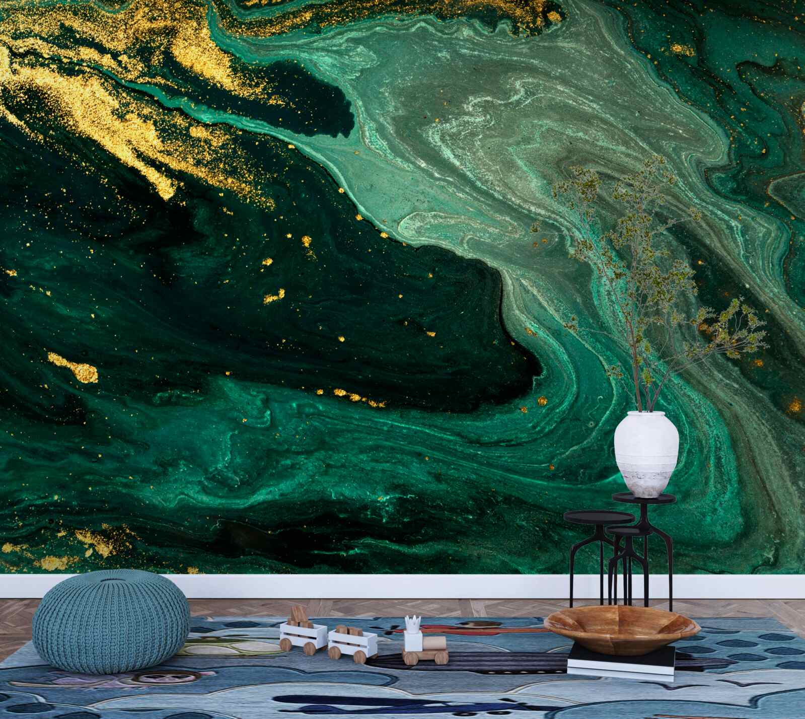 Fototapet modele aurii pe un fundal de smarald