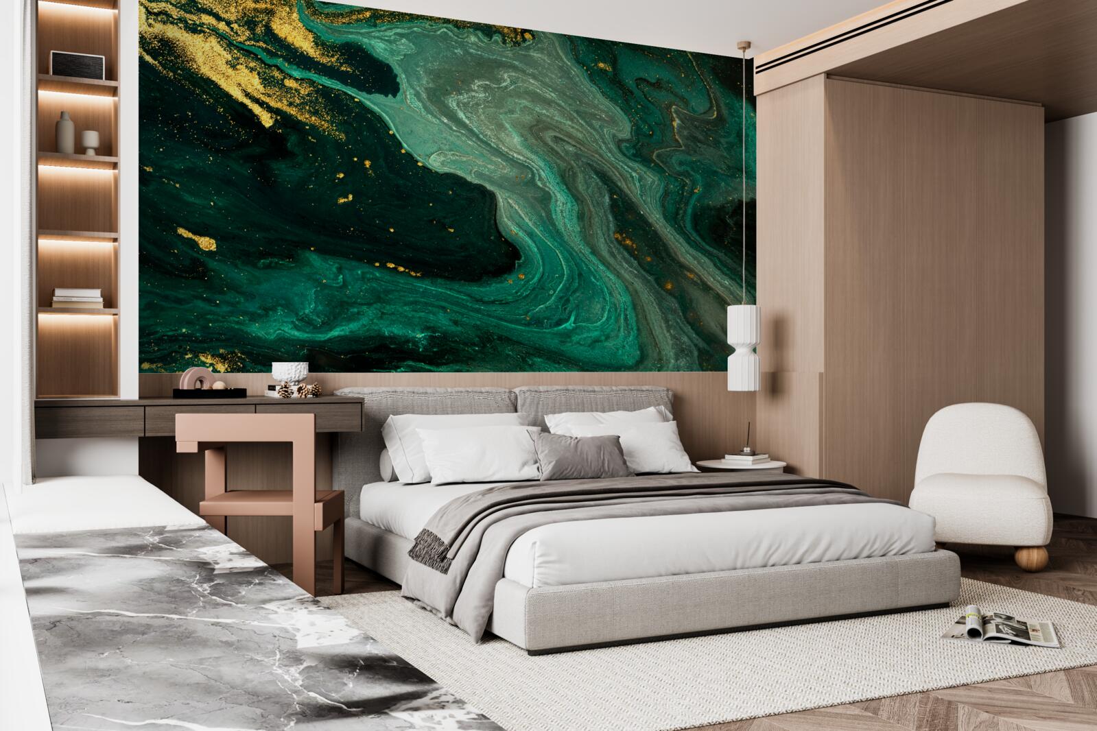 Fototapet modele aurii pe un fundal de smarald