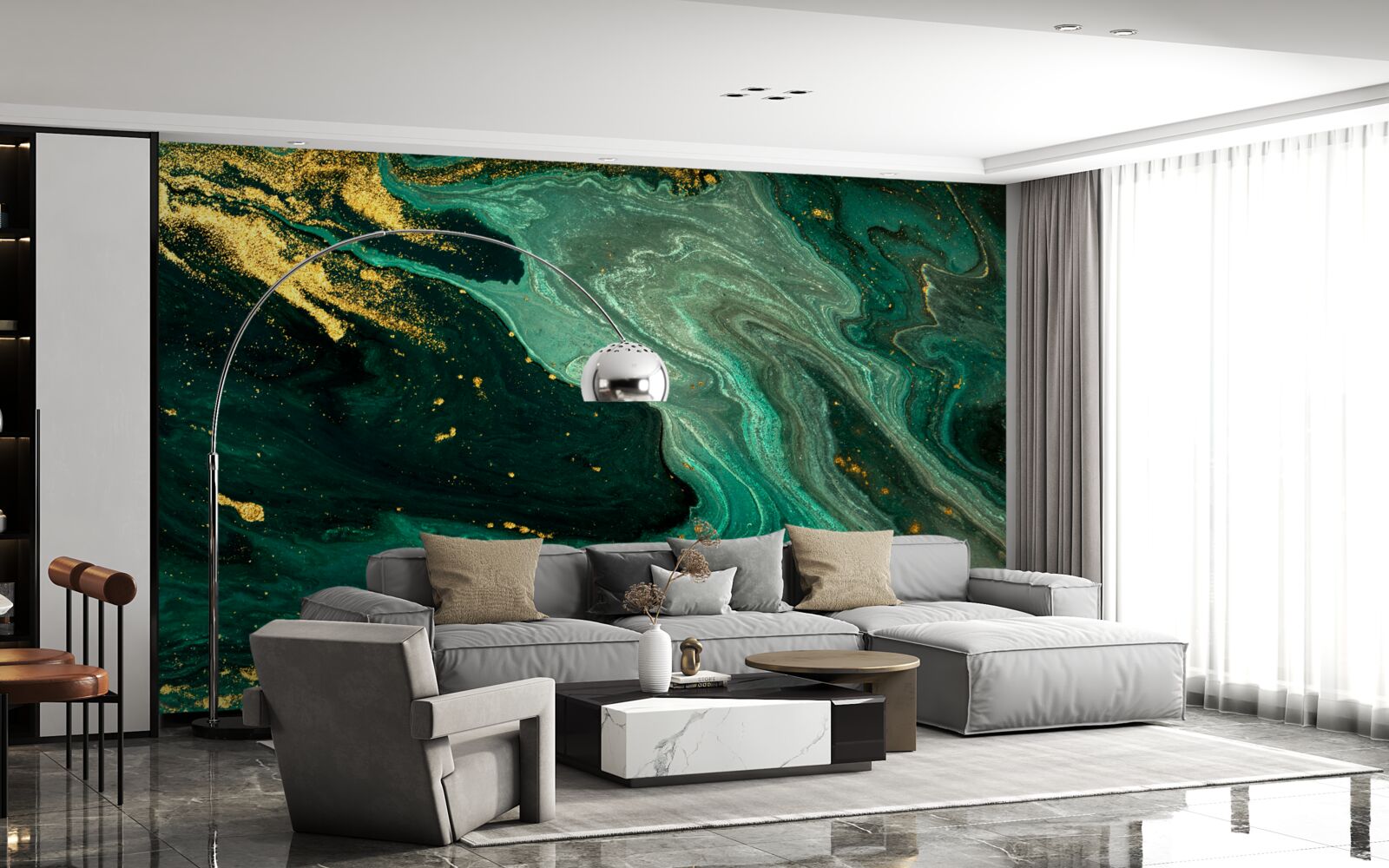 Fototapet modele aurii pe un fundal de smarald