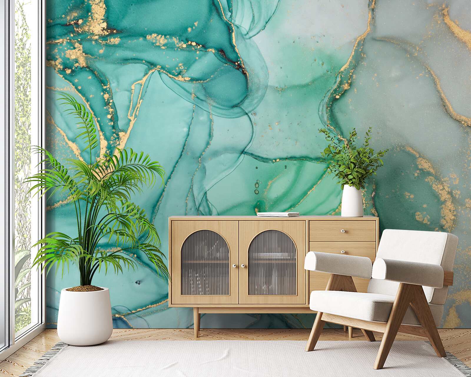 Fototapet smarald abstract cu tonuri aurii