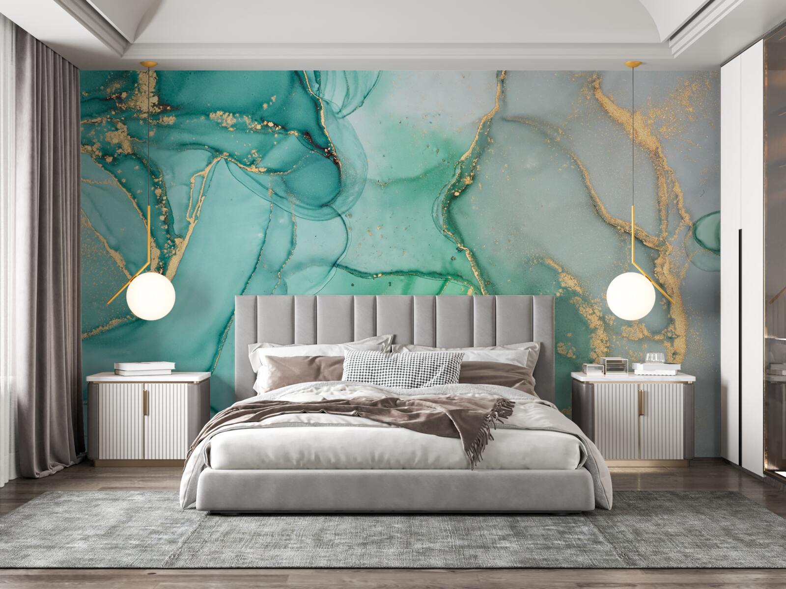 Fototapet smarald abstract cu tonuri aurii