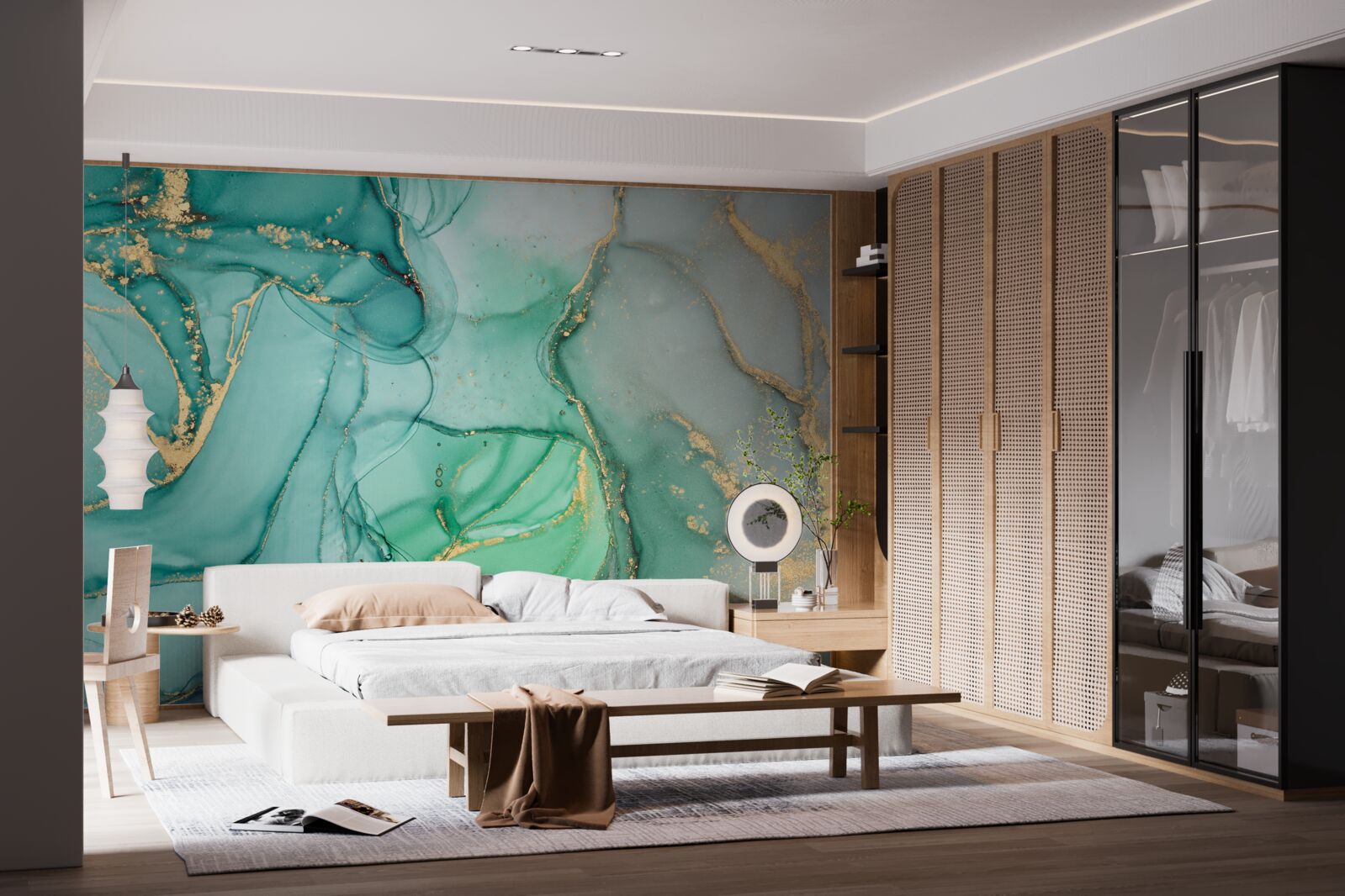 Fototapet smarald abstract cu tonuri aurii