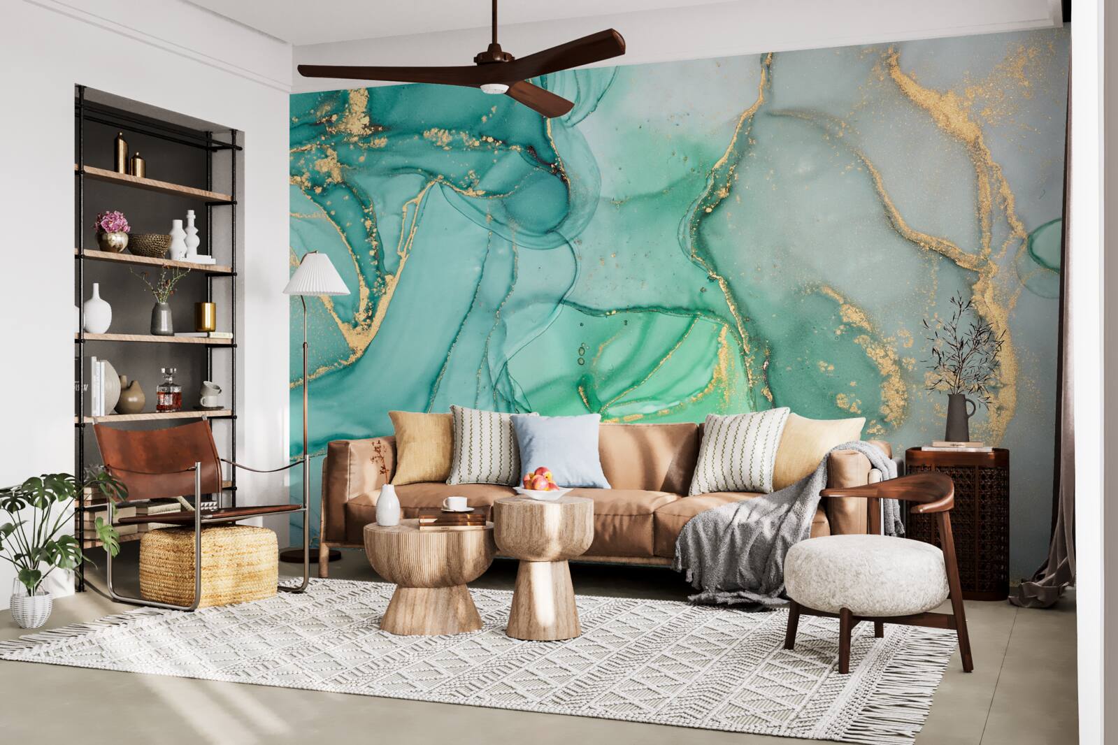 Fototapet smarald abstract cu tonuri aurii