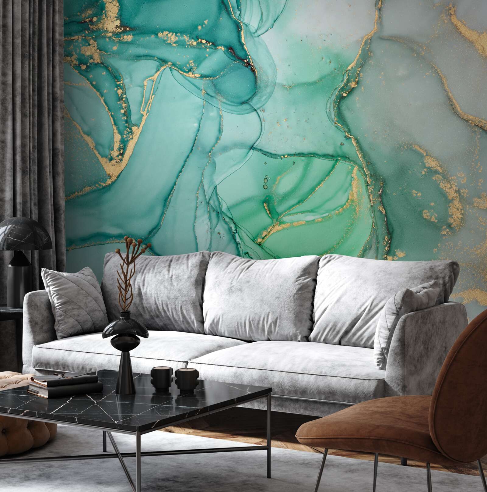 Fototapet smarald abstract cu tonuri aurii