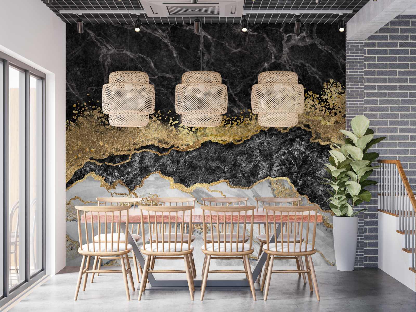 Fototapet marmură cu aur pe un fundal negru