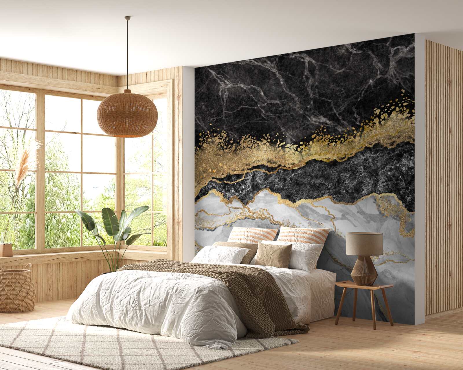 Fototapet marmură cu aur pe un fundal negru