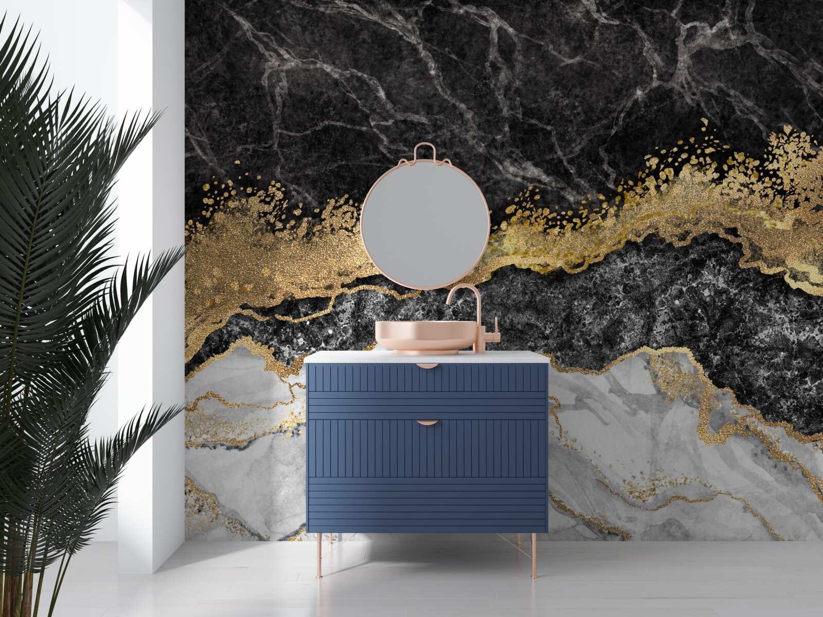 Fototapet marmură cu aur pe un fundal negru