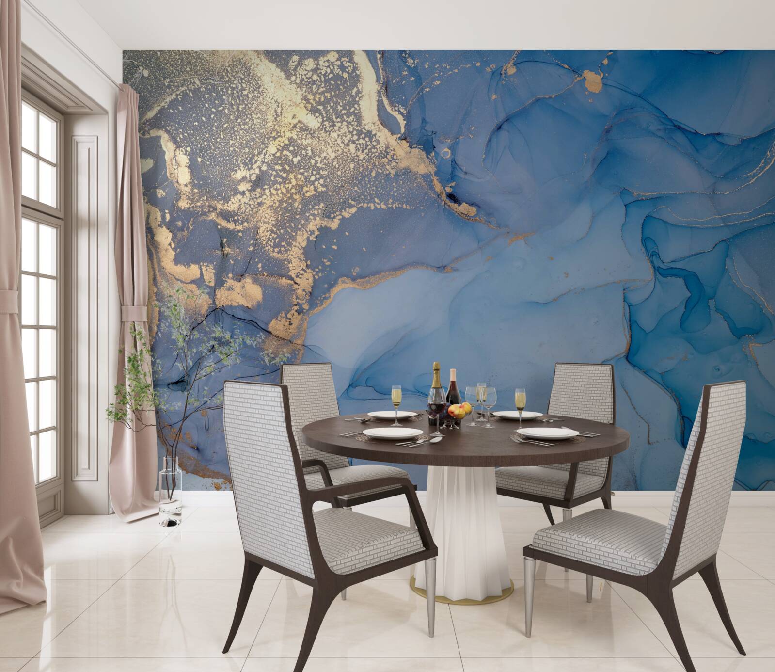 Fototapet lichid auriu cu albastru