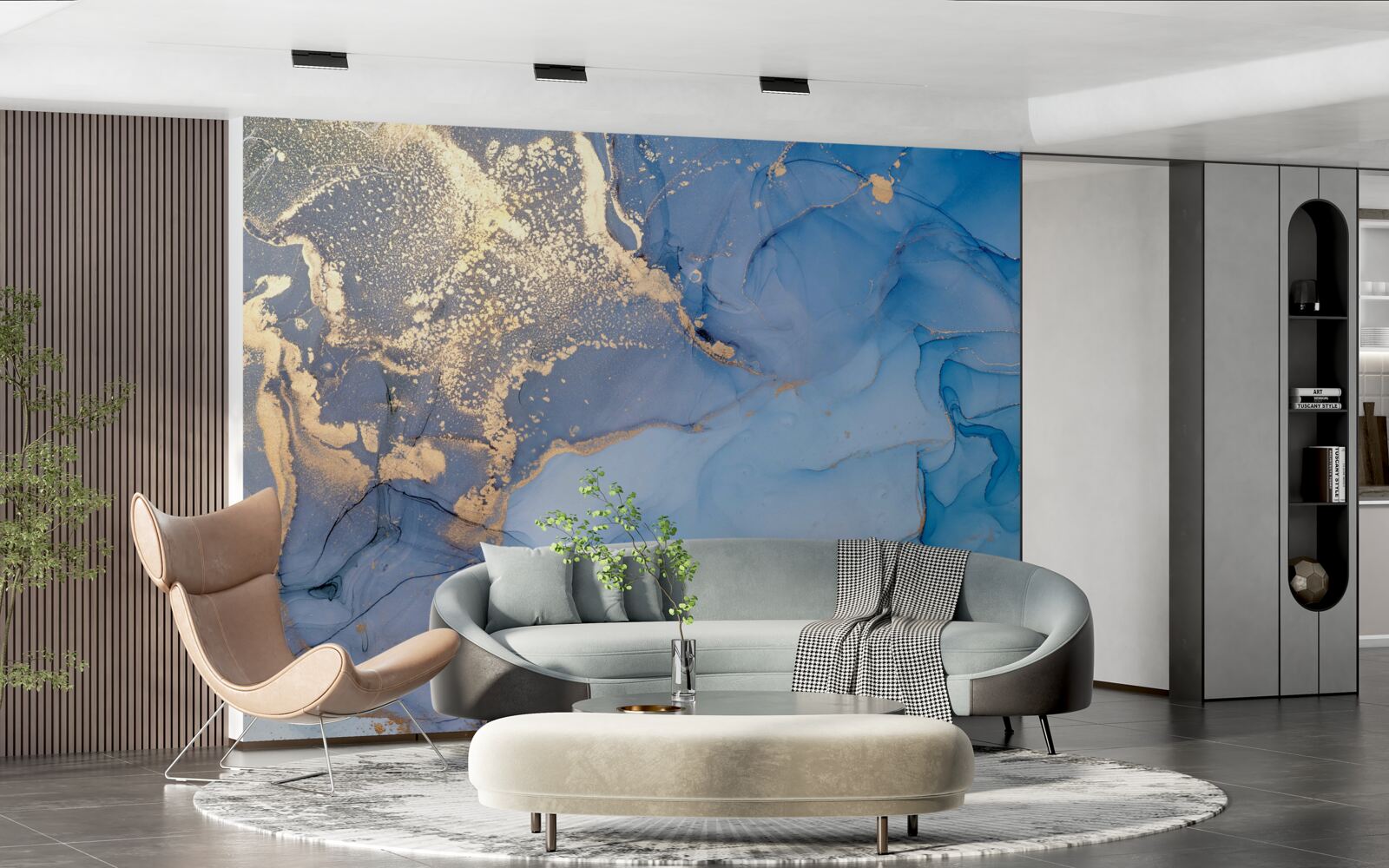 Fototapet lichid auriu cu albastru