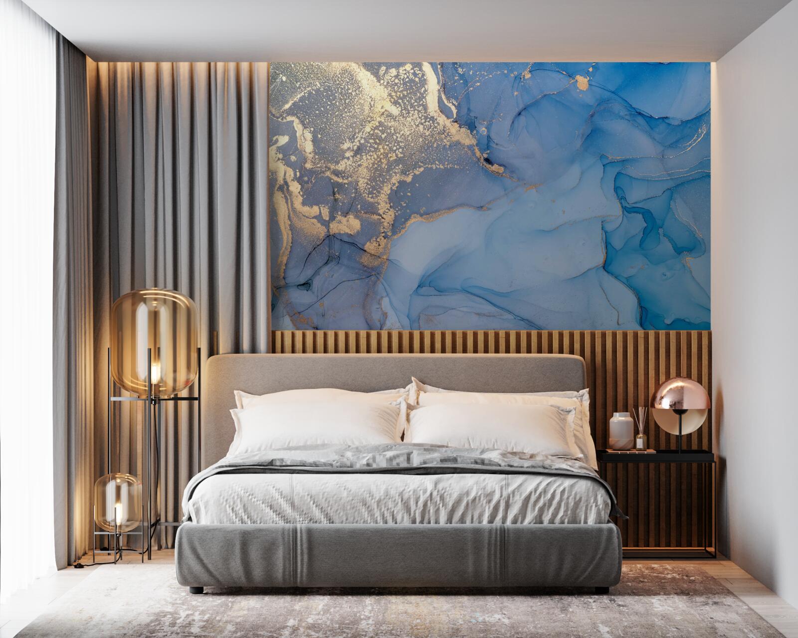 Fototapet lichid auriu cu albastru