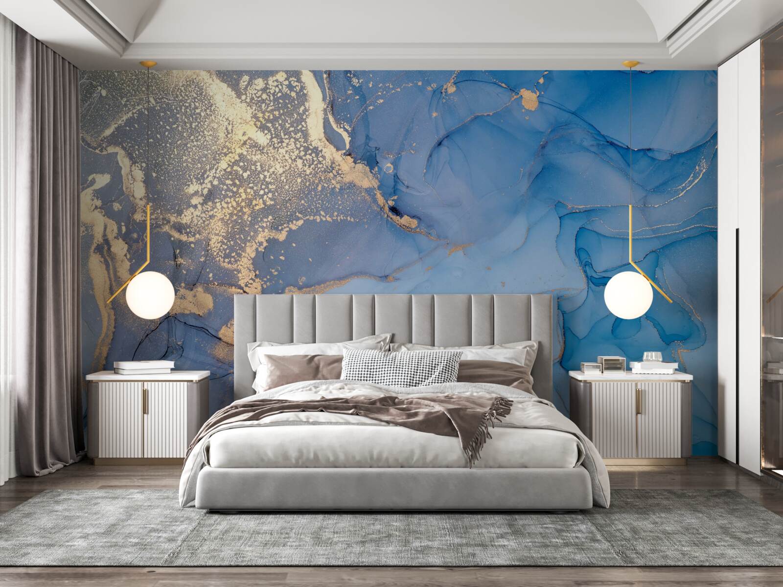 Fototapet lichid auriu cu albastru