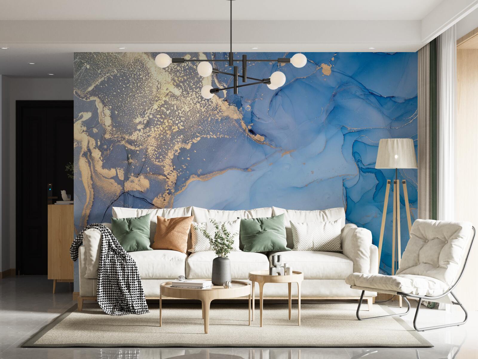 Fototapet lichid auriu cu albastru