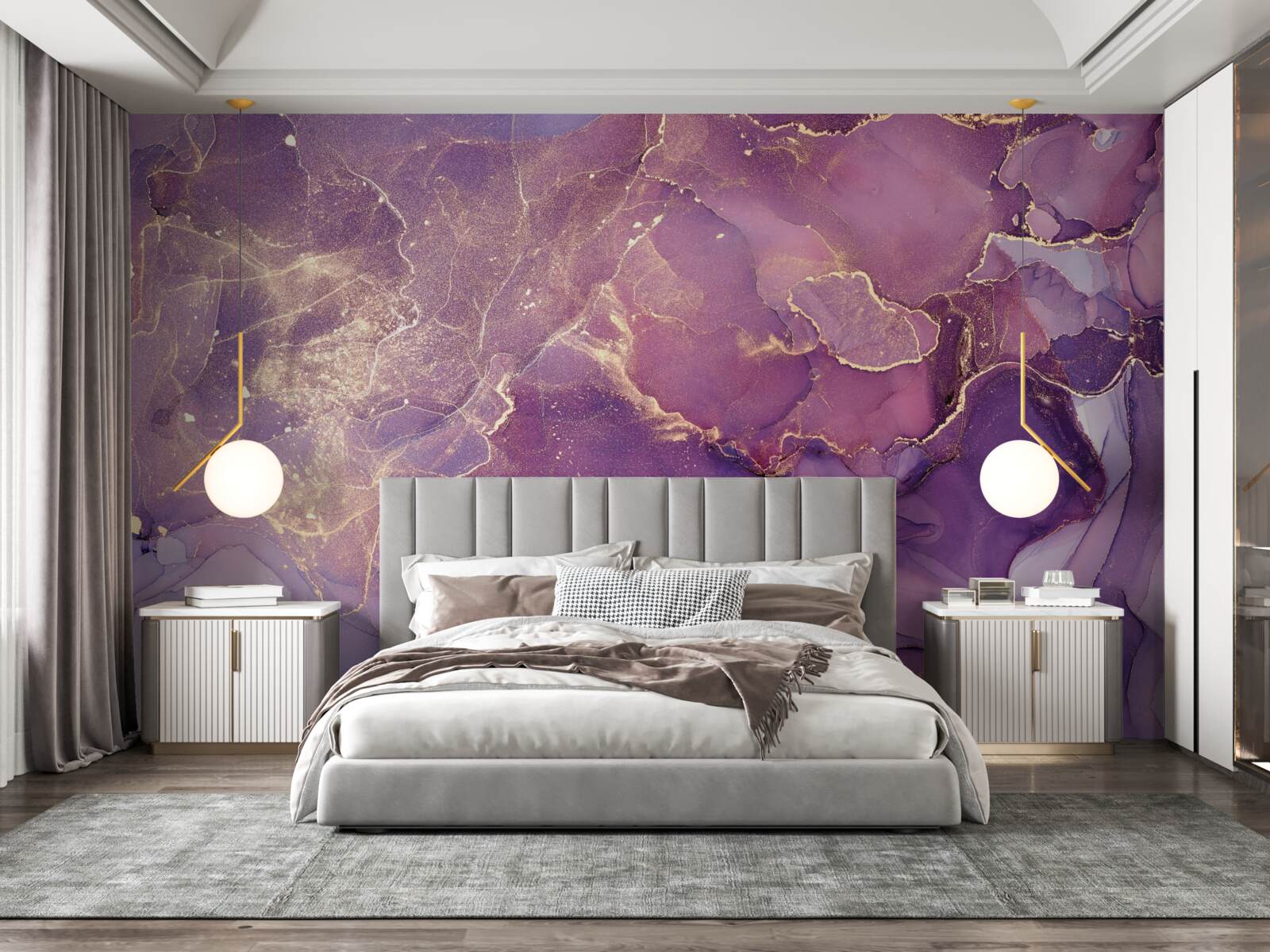 Fototapet fundal marmorat auriu cu nuanțe de violet