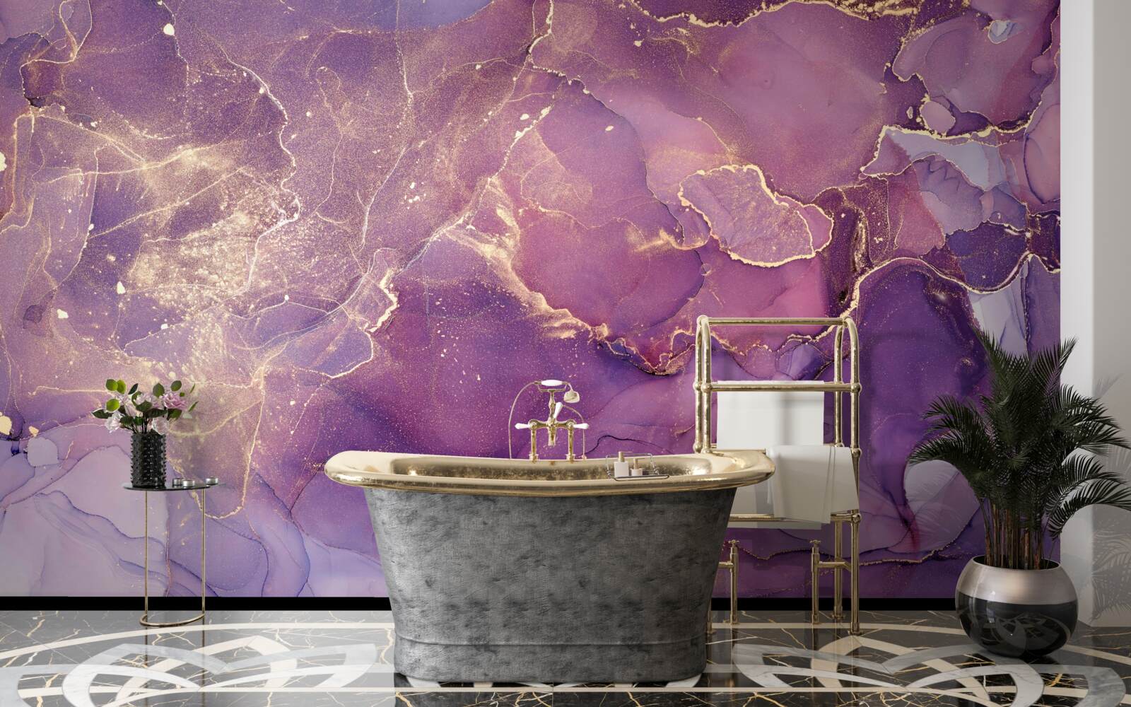 Fototapet fundal marmorat auriu cu nuanțe de violet