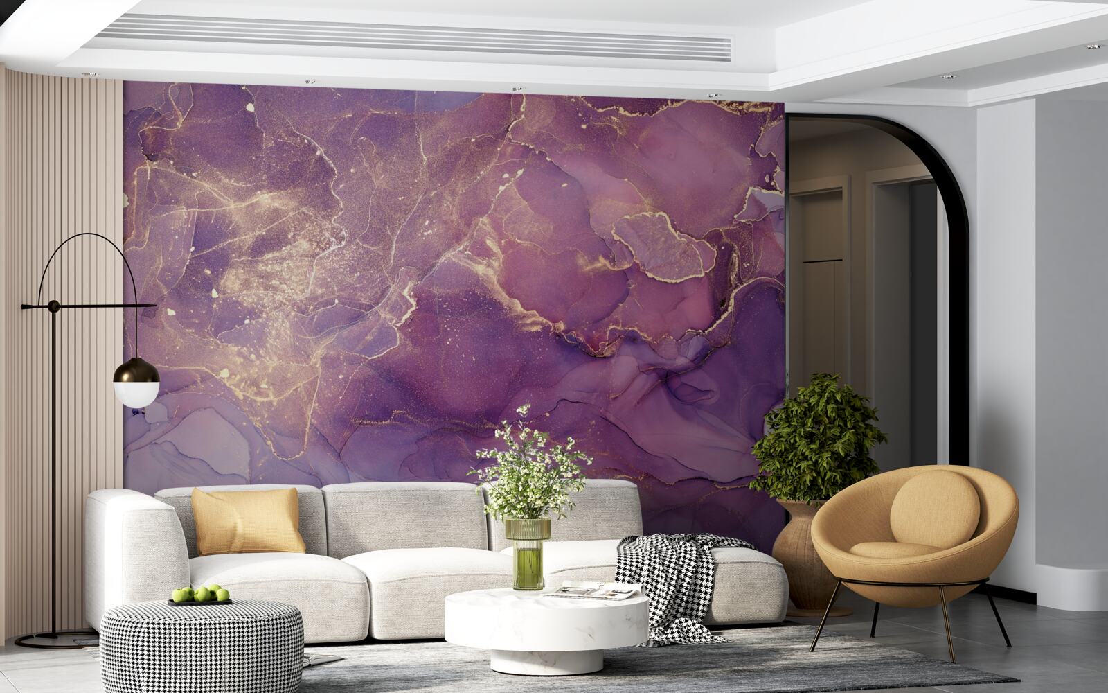 Fototapet fundal marmorat auriu cu nuanțe de violet