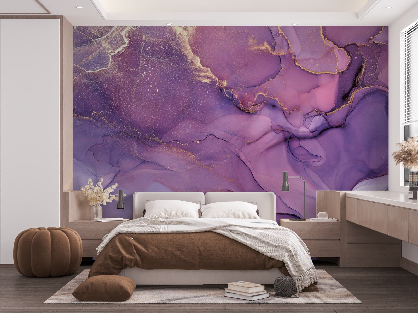 Fototapet fundal de marmură lila cu elemente aurii