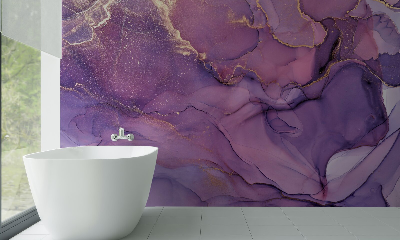 Fototapet fundal de marmură lila cu elemente aurii