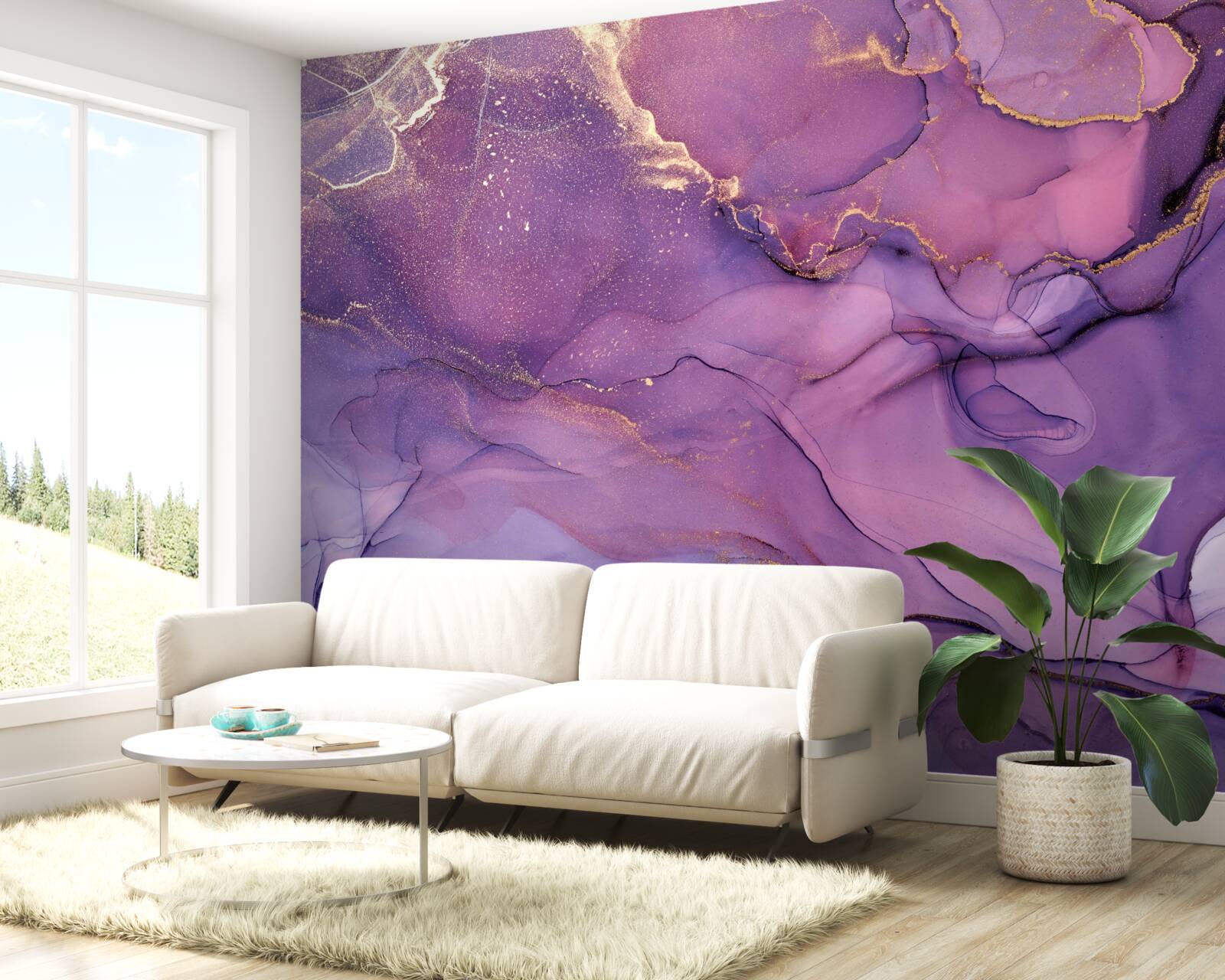 Fototapet fundal de marmură lila cu elemente aurii