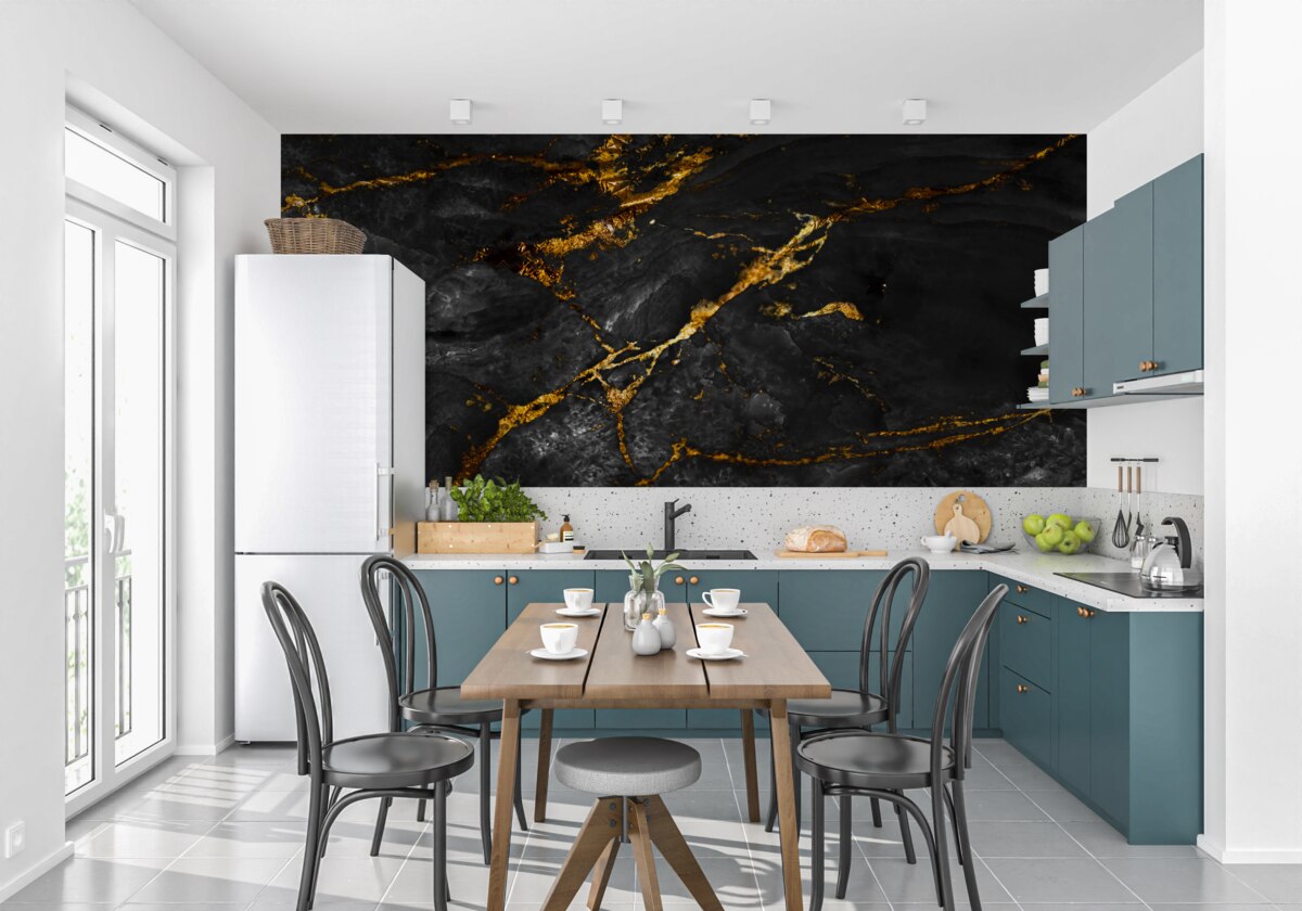 Fototapet marmură neagră cu nervuri aurii