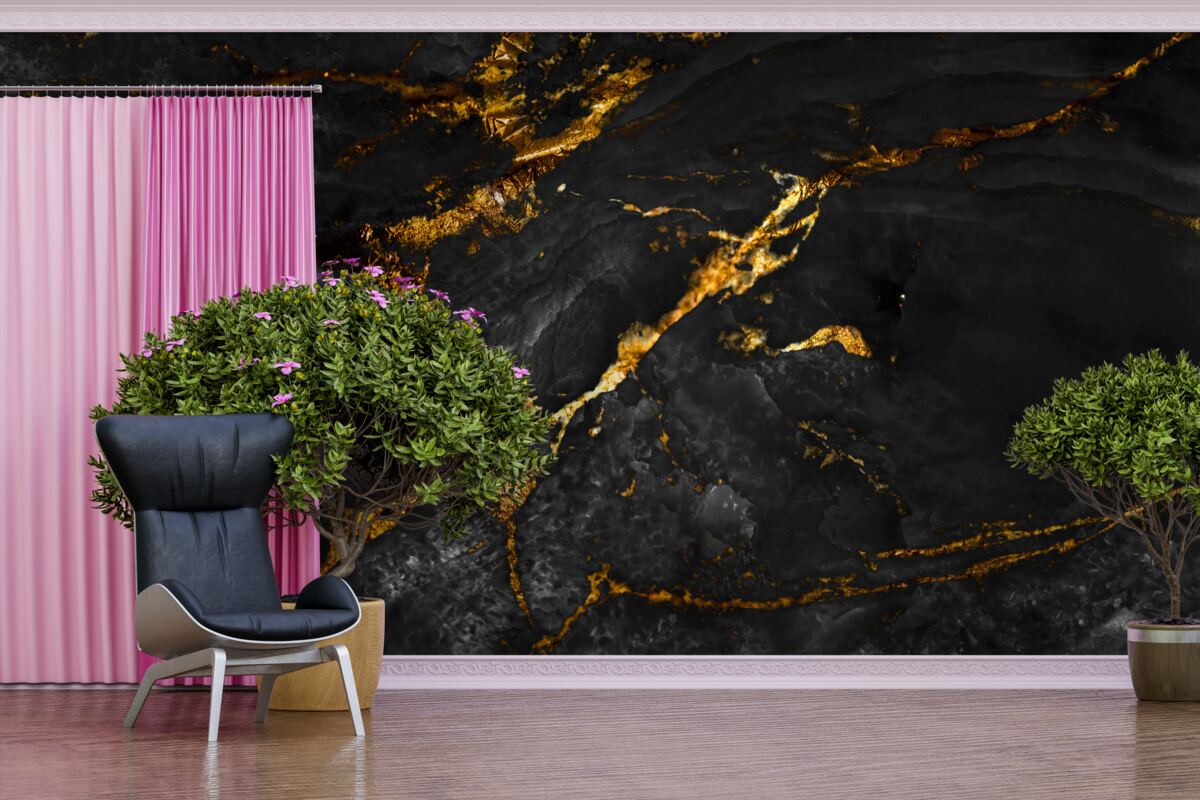 Fototapet marmură neagră cu nervuri aurii