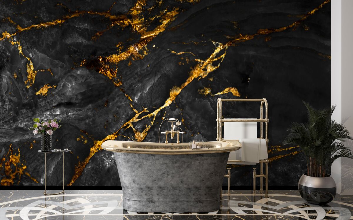 Fototapet marmură neagră cu nervuri aurii