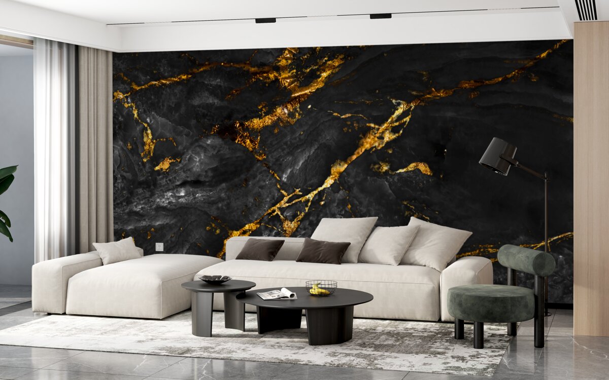 Fototapet marmură neagră cu nervuri aurii