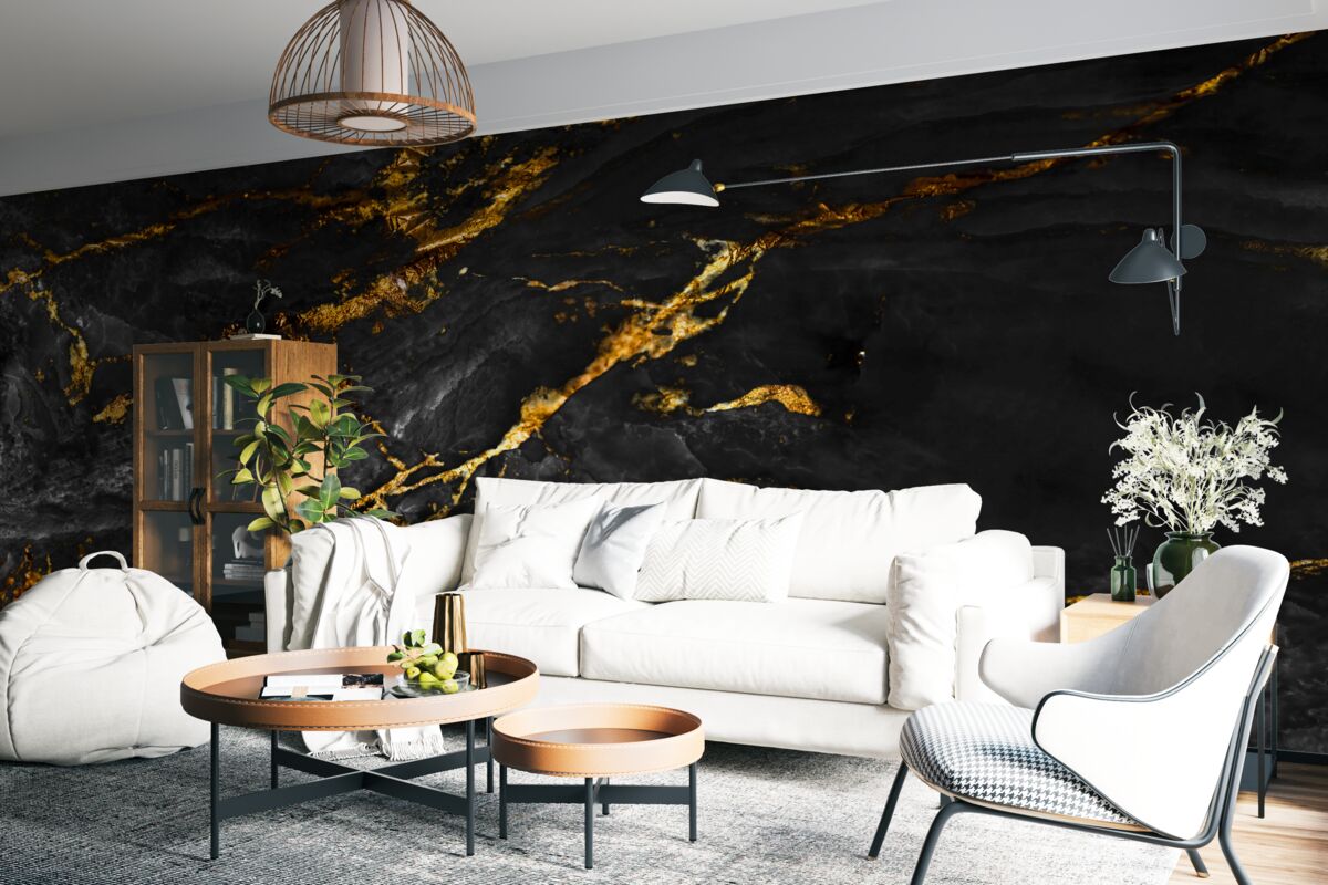 Fototapet marmură neagră cu nervuri aurii