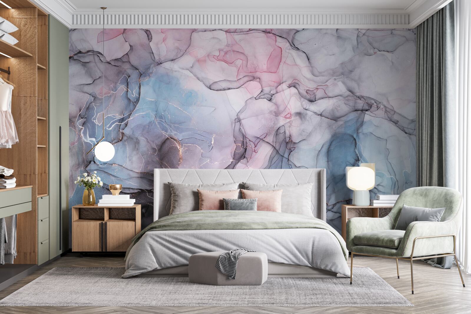 Fototapet marmură abstractă în nuanțe de roz și albastru