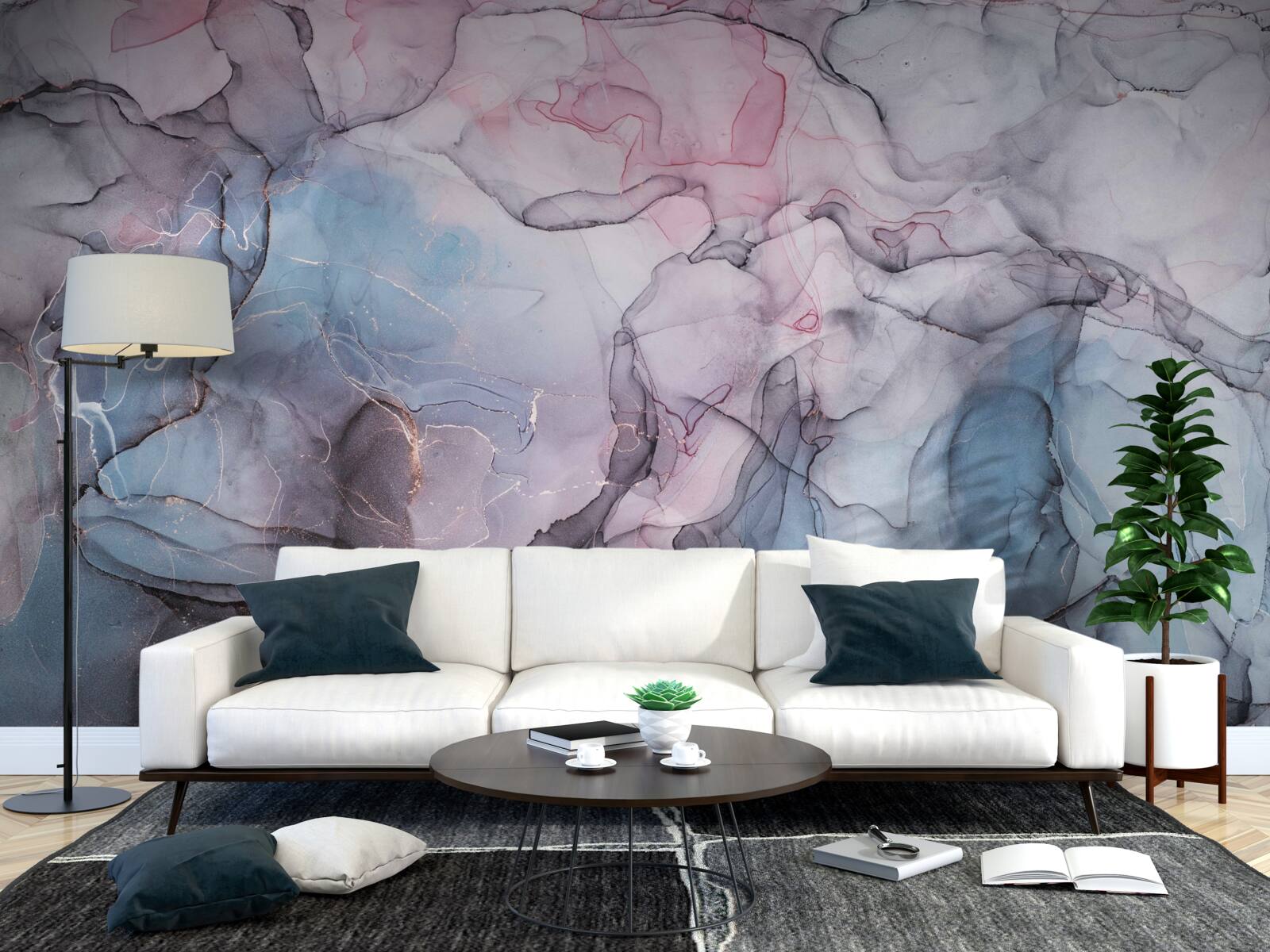 Fototapet marmură abstractă în nuanțe de roz și albastru
