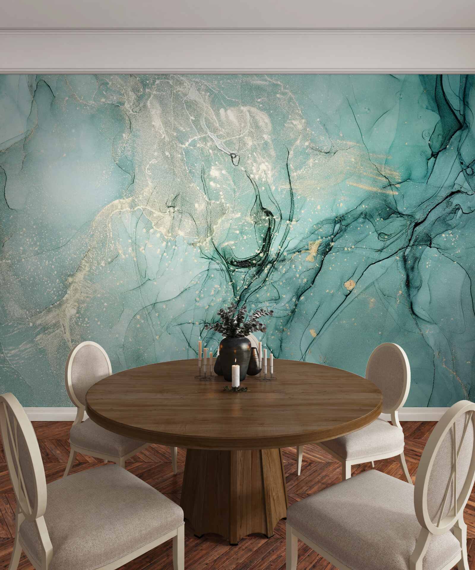 Fototapet verde și alb care curge liber