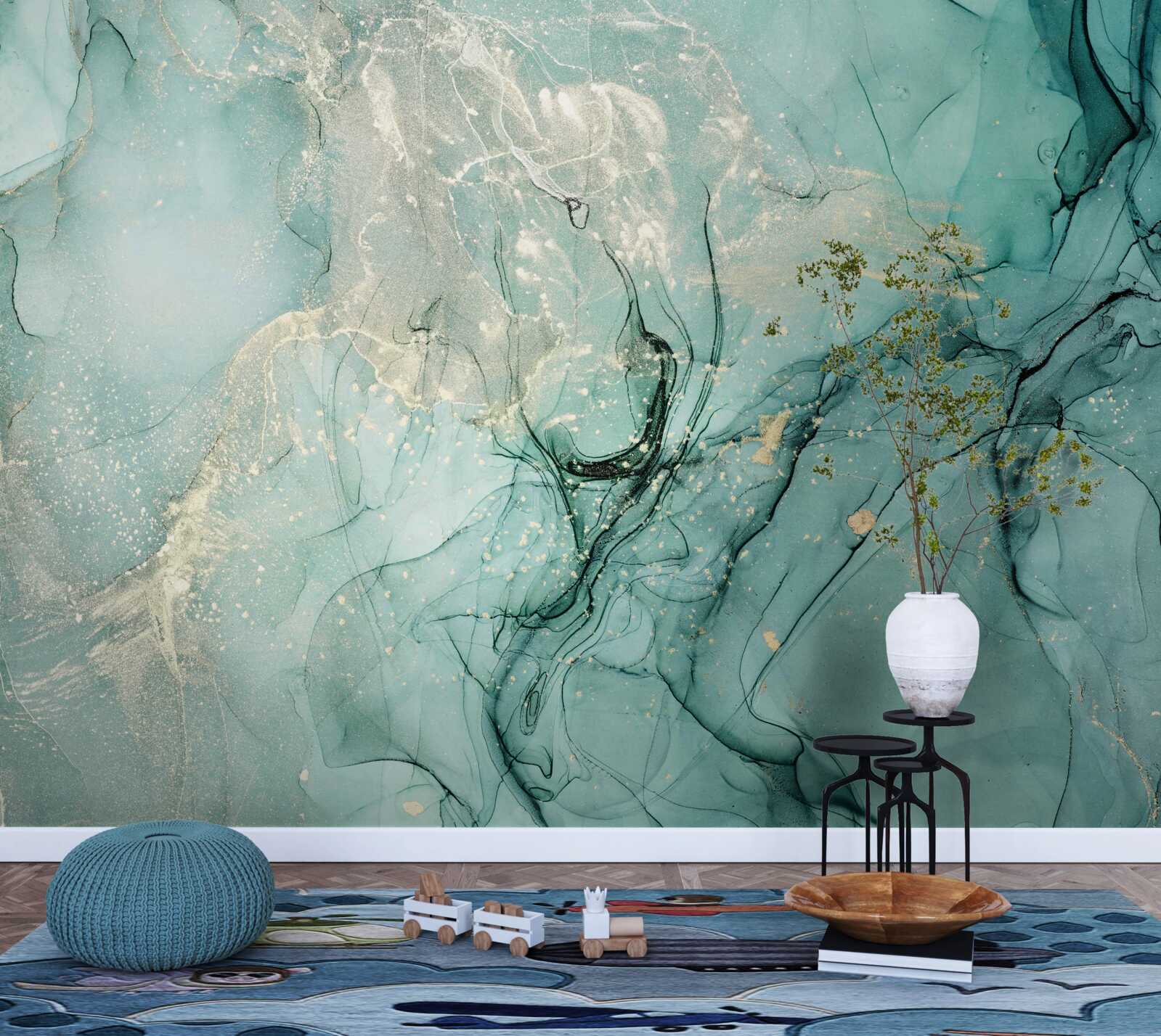 Fototapet verde și alb care curge liber