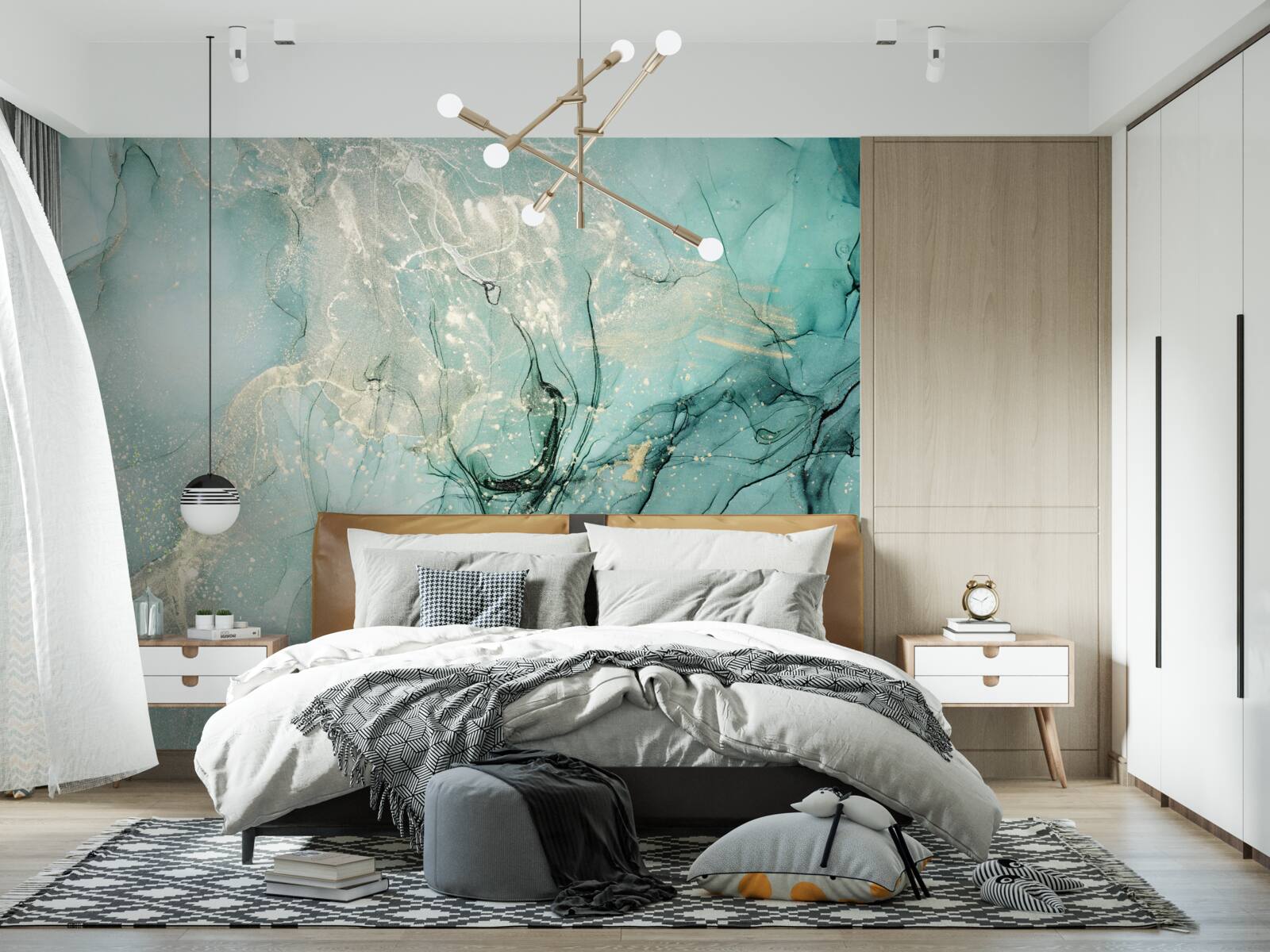 Fototapet verde și alb care curge liber