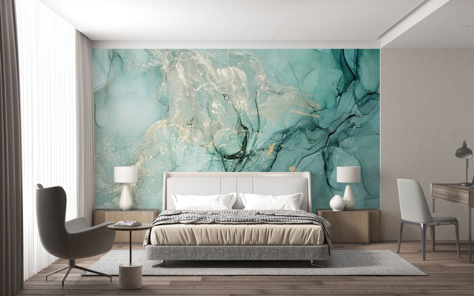 Fototapet verde și alb care curge liber