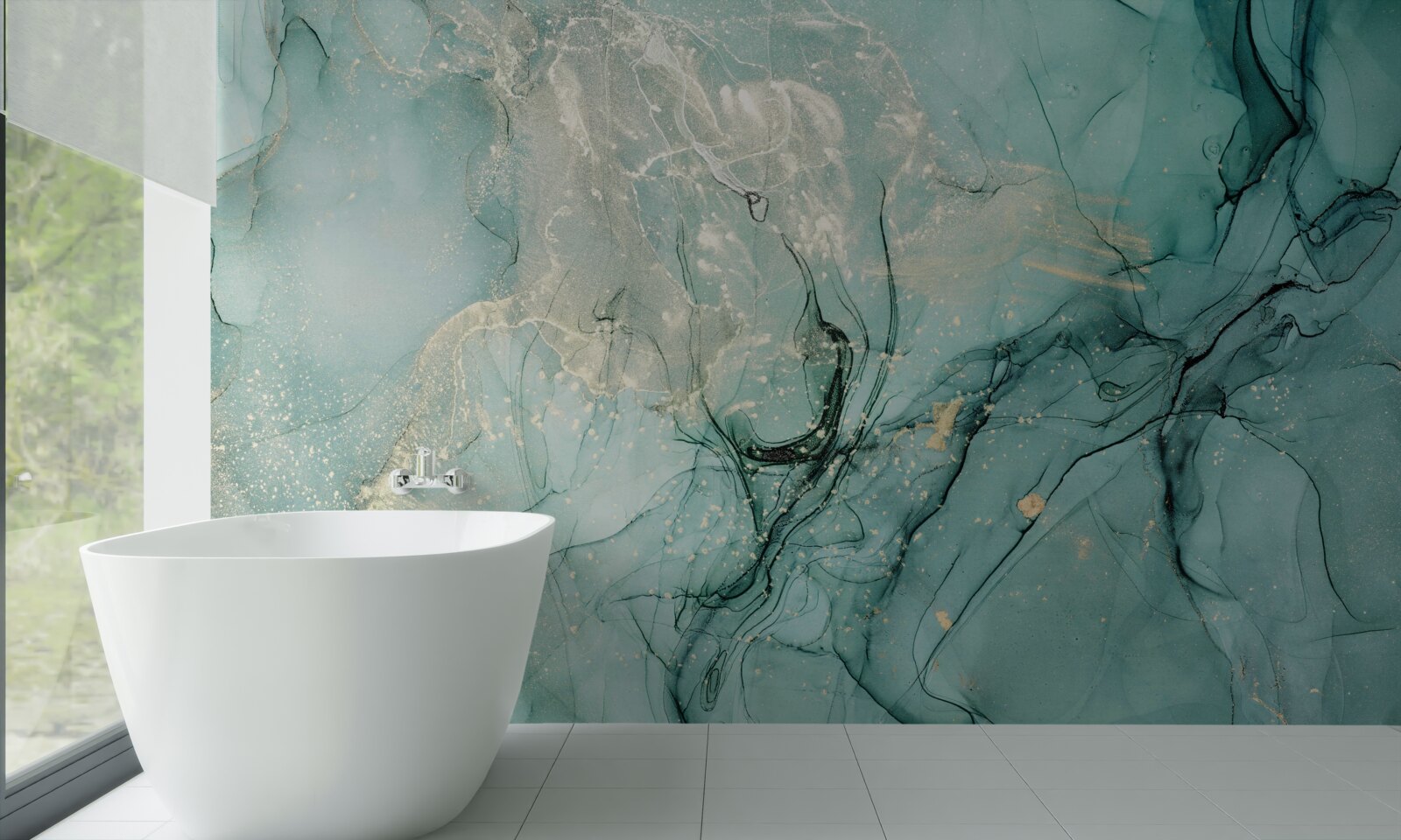 Fototapet verde și alb care curge liber