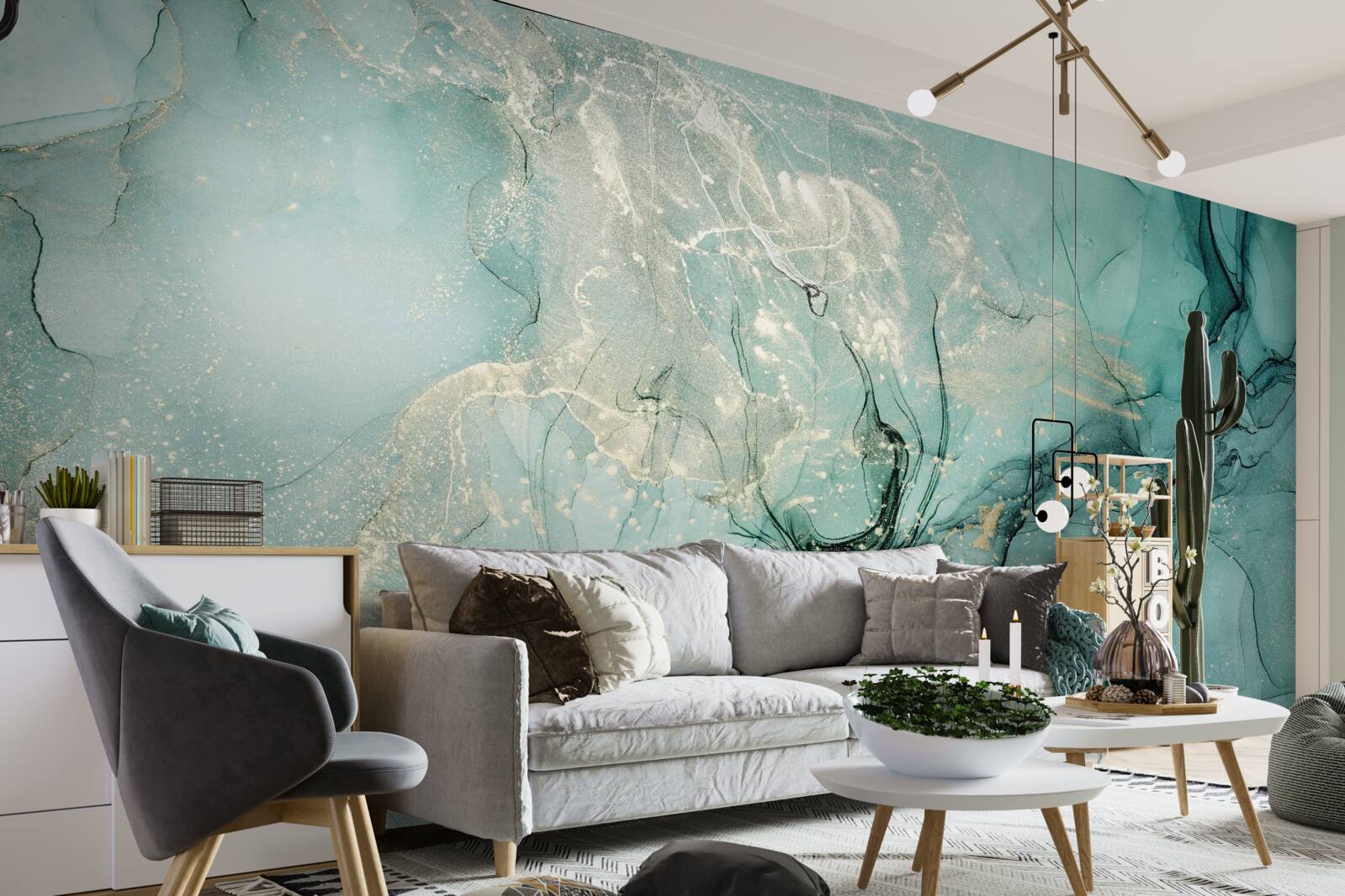 Fototapet verde și alb care curge liber