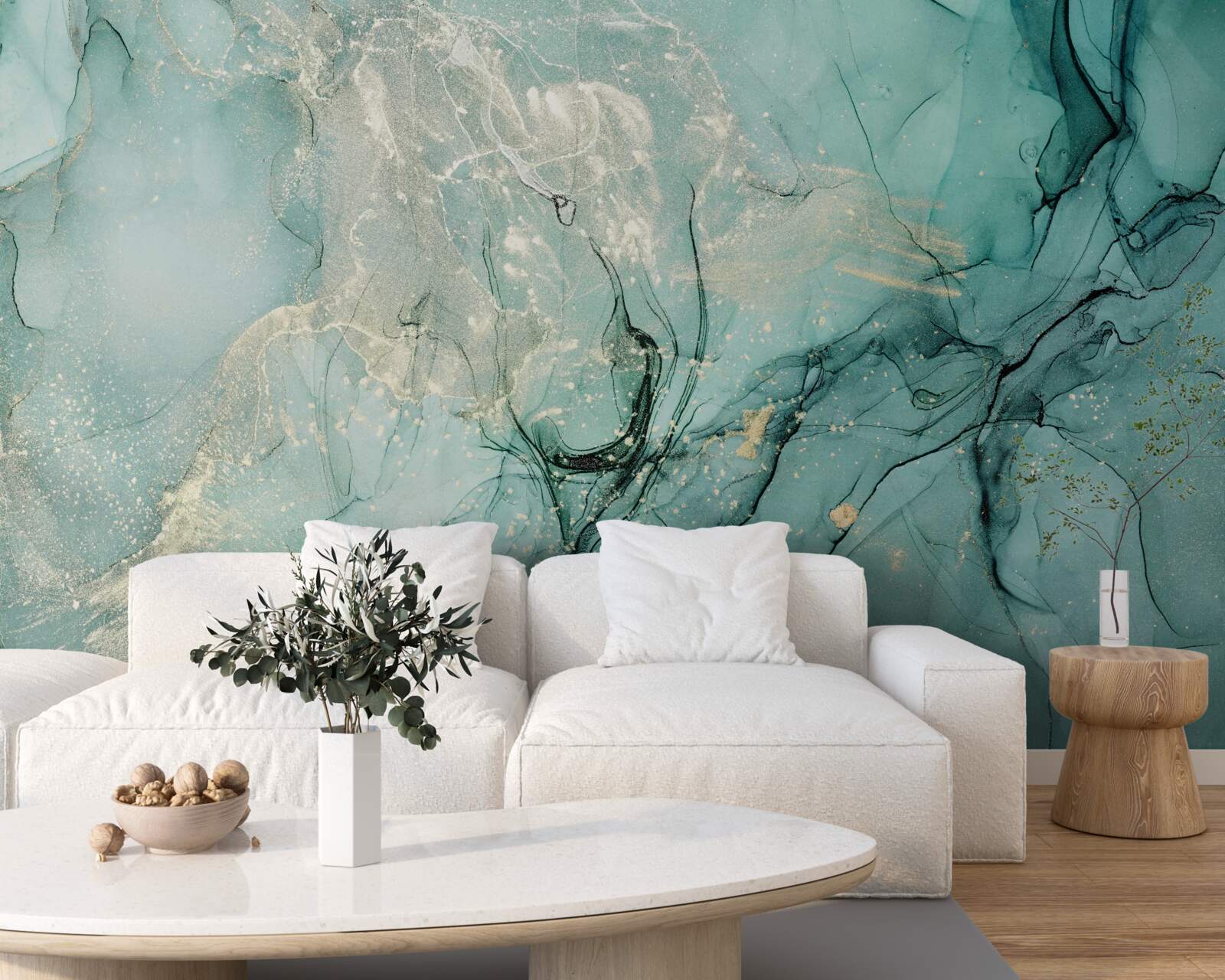 Fototapet verde și alb care curge liber